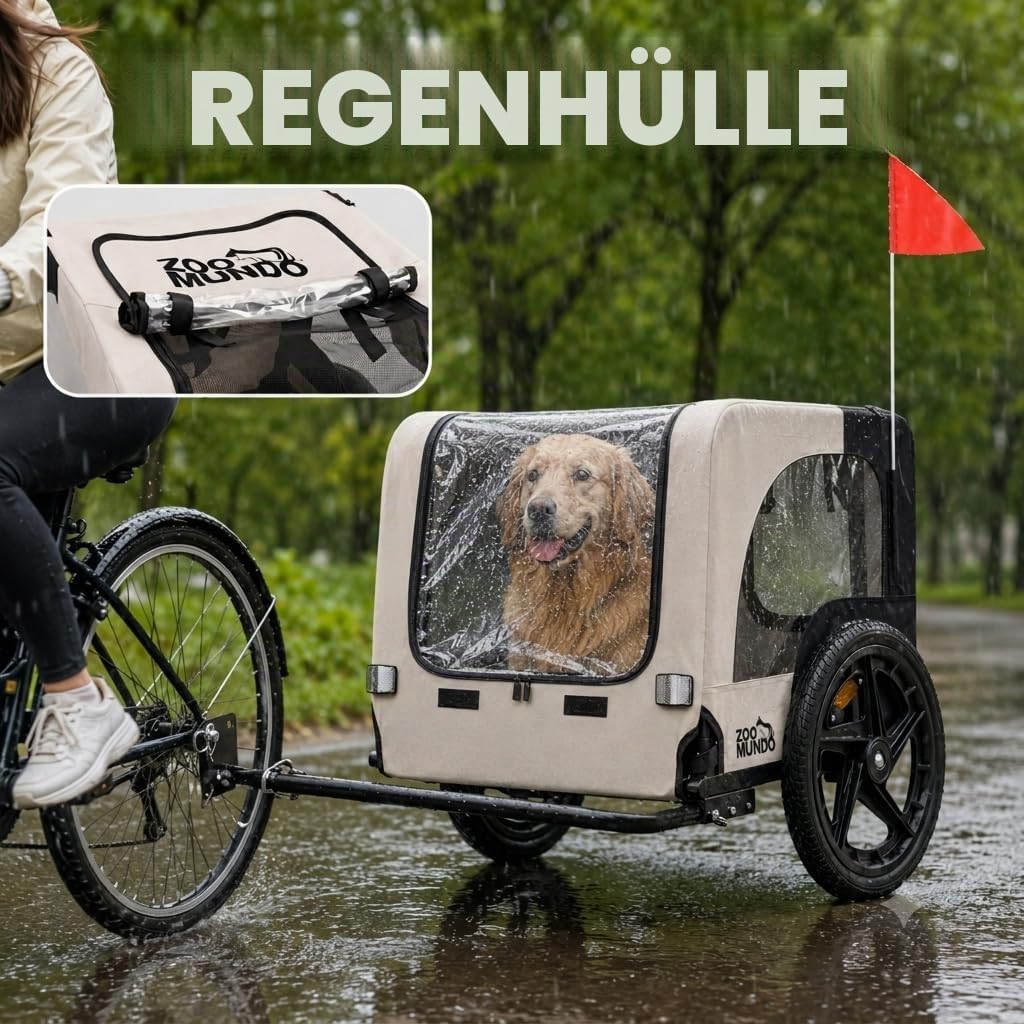 zoomundo Fahrradanhänger Hundeanhänger Transport - Jacky in Beige/Schwarz | Stabiler Hundeanhänger m