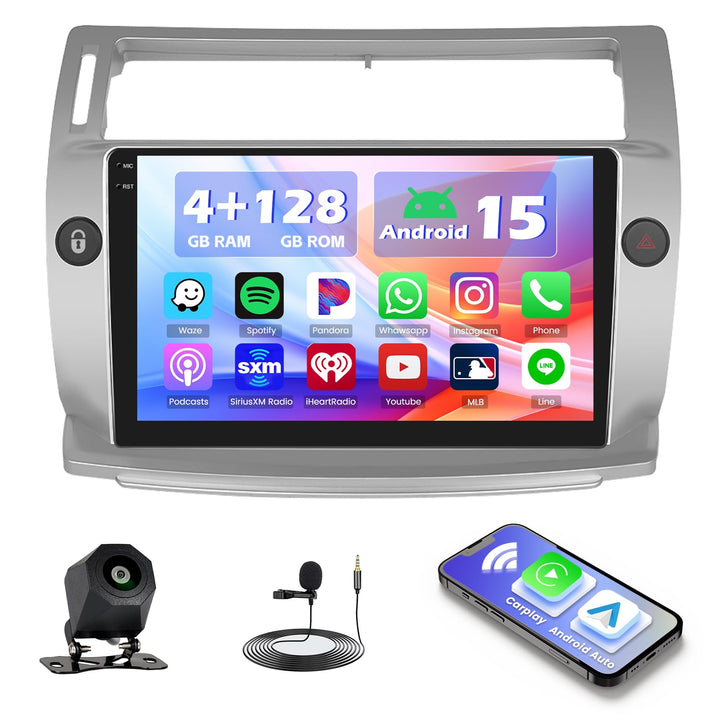Hikity 4+128G Autoradio für Citroen C4 2004-2009/C-Quatre 2008-2012, 9" Bildschirm Radio mit Wireles