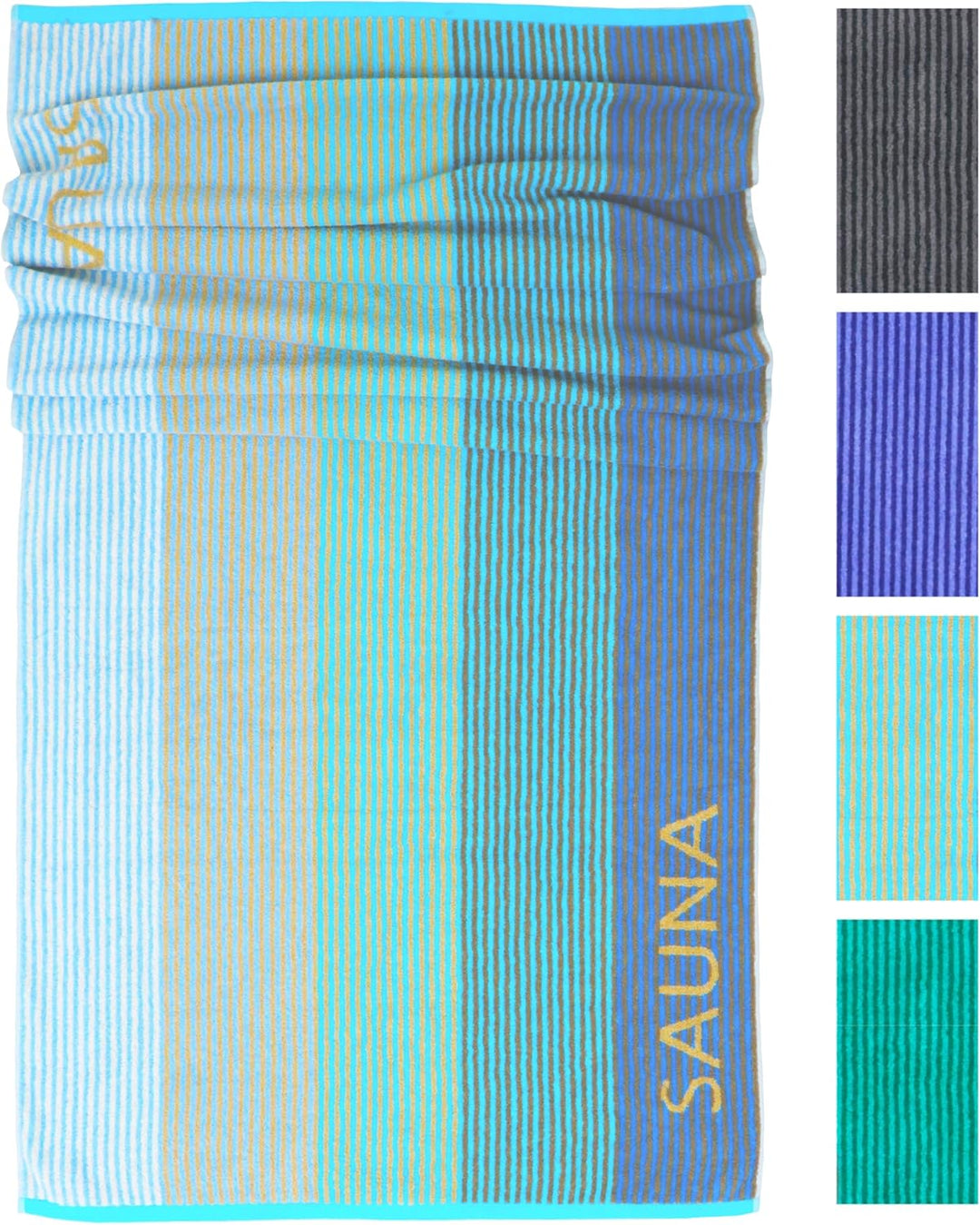 Lashuma Saunatuch Helsinki, Blau - Türkis, Liegetuch für die Sauna, XXL Badetuch, 100% Baumwolle, 85