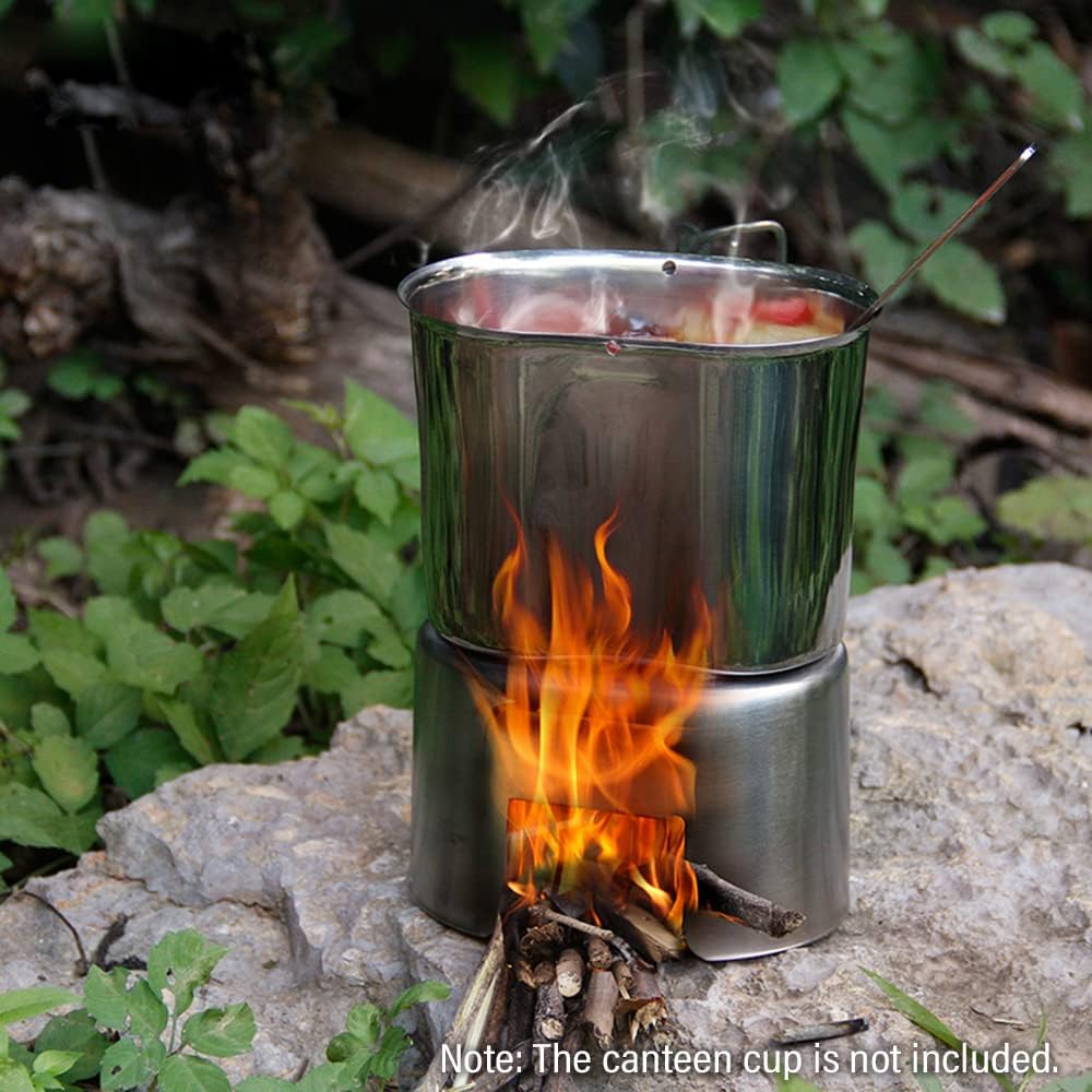 Canteen Cup Stand Edelstahl Holzofen für Outdoor Camping Wandern Picknick BBQ