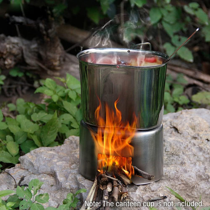 Canteen Cup Stand Edelstahl Holzofen für Outdoor Camping Wandern Picknick BBQ