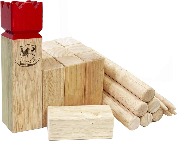 Kubb Spiel-Wurfspiel- Hartholz Wikinger Spiel-Premium Kautschukholz Hinterhof-Wurfspielzeug (Red Kin