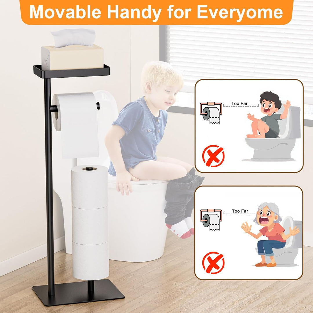Toilettenpapierhalter Stehend Schwarz, FUNPALA Edelstahl Freistehend Klopapierhalter Stehend, Toilet