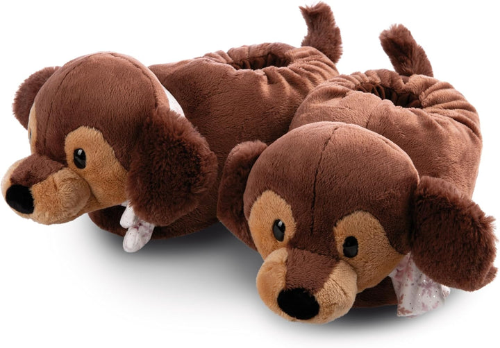 NICI 49338 Dackel Skida Grösse 34-37 (M) braun-Nachhaltige warme Kuscheltier Hausschuhe für Jungen u
