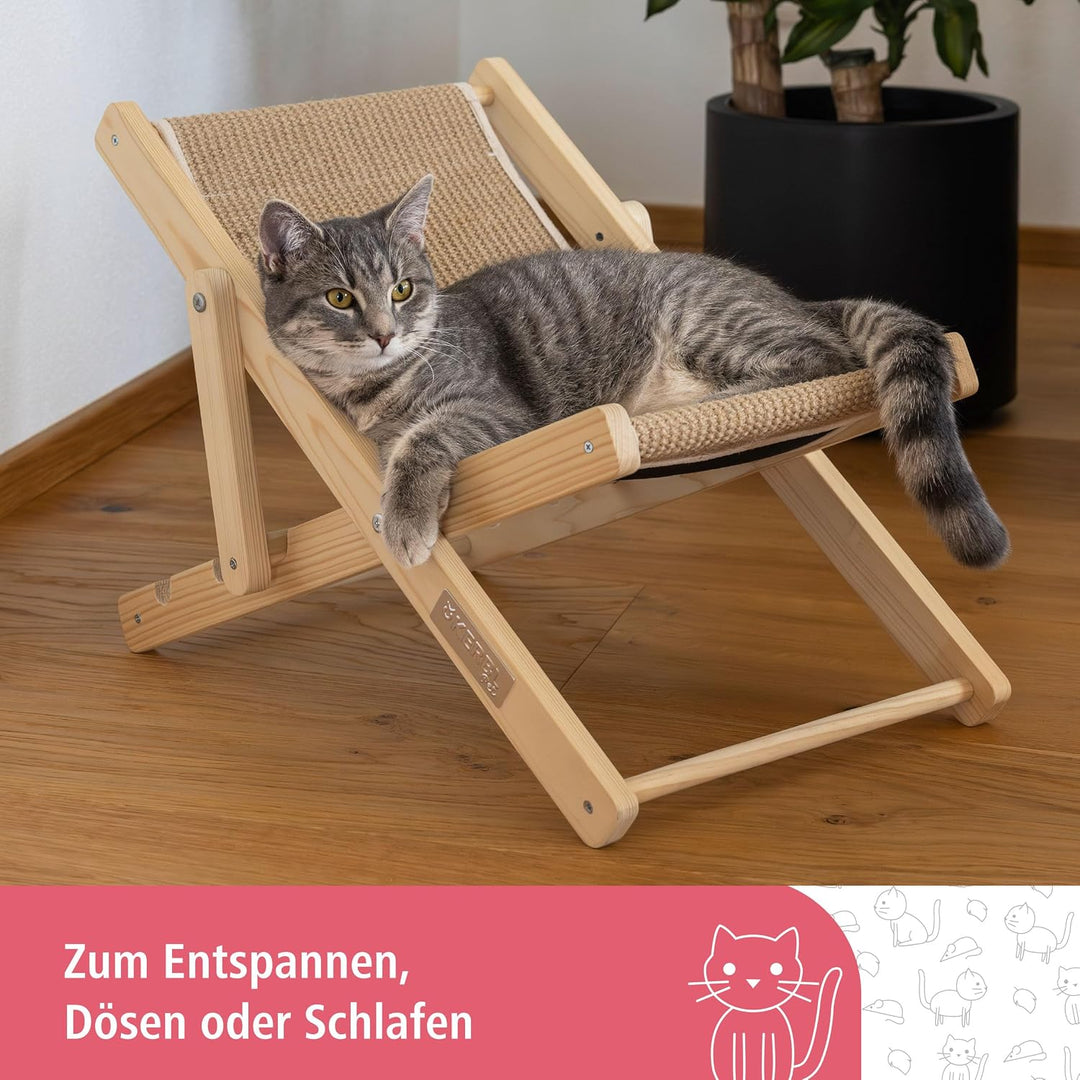 Kerbl Pet Katzenliegestuhl Beach, Katzenliegebett, Holz, Sisal, Liegefläche 52 x 26 cm, im Strandstu