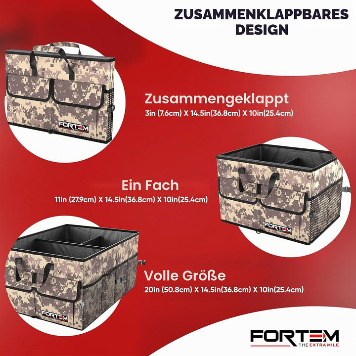 FORTEM Kofferraum Organizer, Kofferraumtasche, Zusammenklappbarer Auto Organizer Kofferraum mit Fäch