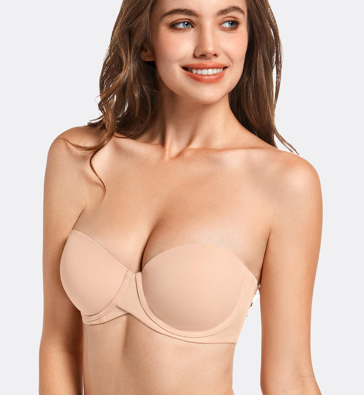 MELENECA Damen Hochdrücken Dick gepolstert Mehrweg Bügel Trägerloser BH 65C Beige, 65C Beige