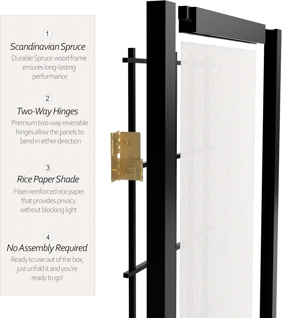Orientalisches Möbel, 60 cm Hoher Fensterschirm Shoji – Schwarz – 5 Paneele 5 Panel Schwarz, 5 Panel