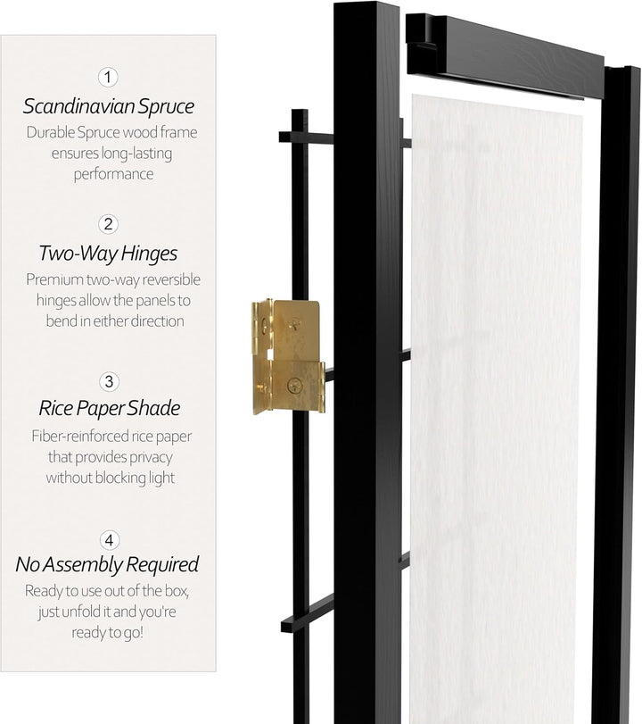 Orientalisches Möbel, 60 cm Hoher Fensterschirm Shoji – Schwarz – 5 Paneele 5 Panel Schwarz, 5 Panel