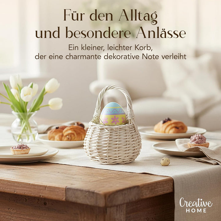 Creative Home Osterkorb Kleiner Weidenkorb Henkel Weiss Rund | Klein 10 x 10 x 16 cm (+/- 2 cm) | Ha
