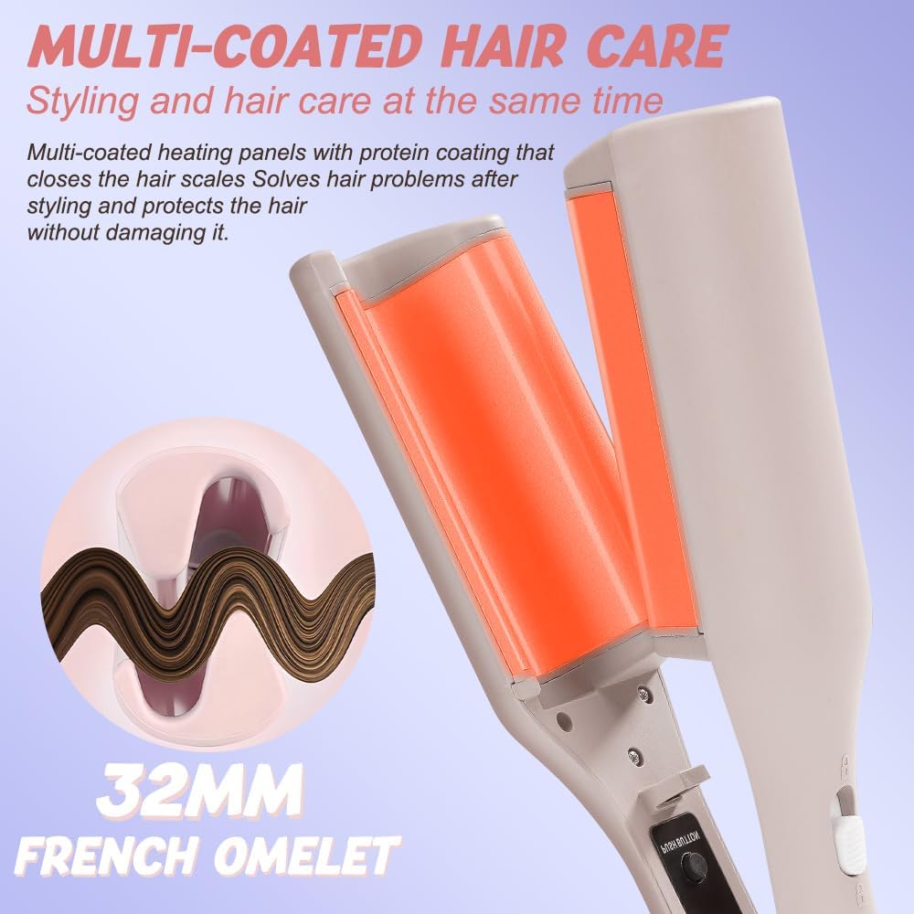 Welleneisen für Haare 32mm Mit 4 Einstellbarer Temperatur, Lockenstab für Beach Waves und Französisc