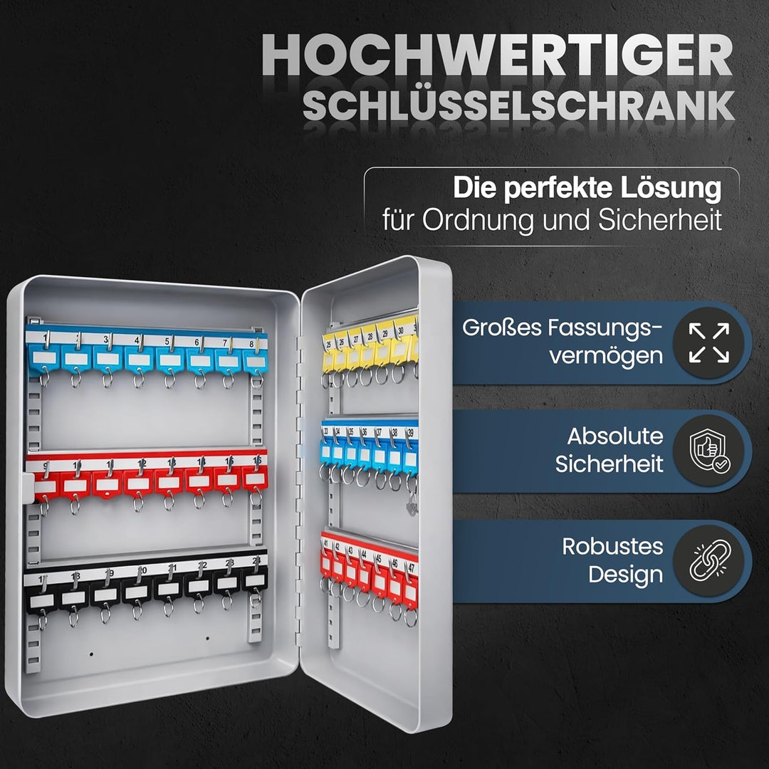 Schlüsselkasten 370x280x80mm, 48 Haken inkl. Schlüsselanhänger