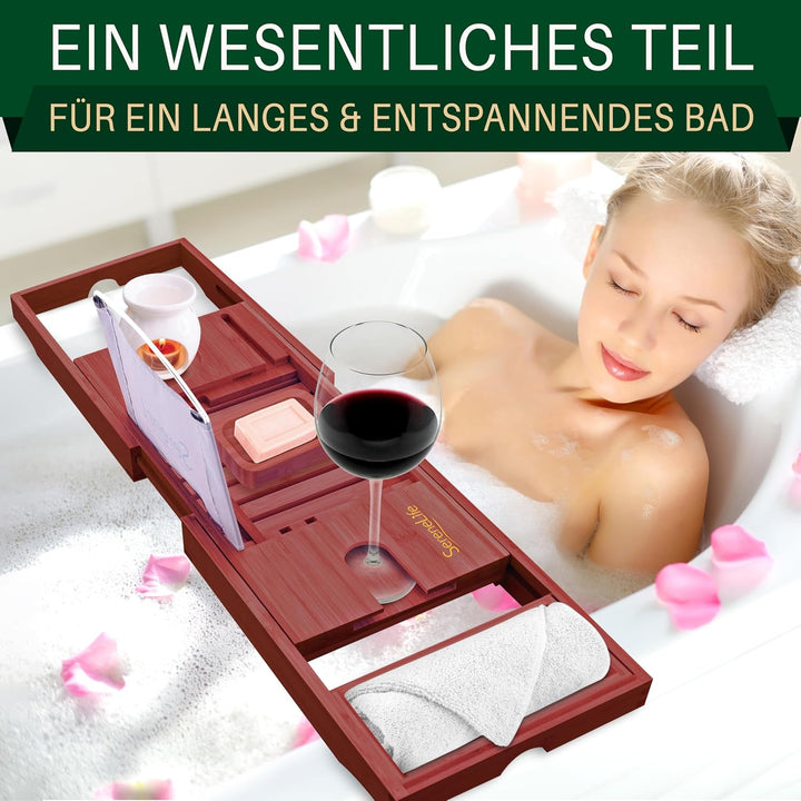 SereneLife Badewannenablage aus natürlichem Bambus, ausziehbares Badewannenbrett, Ablage Badewanne E