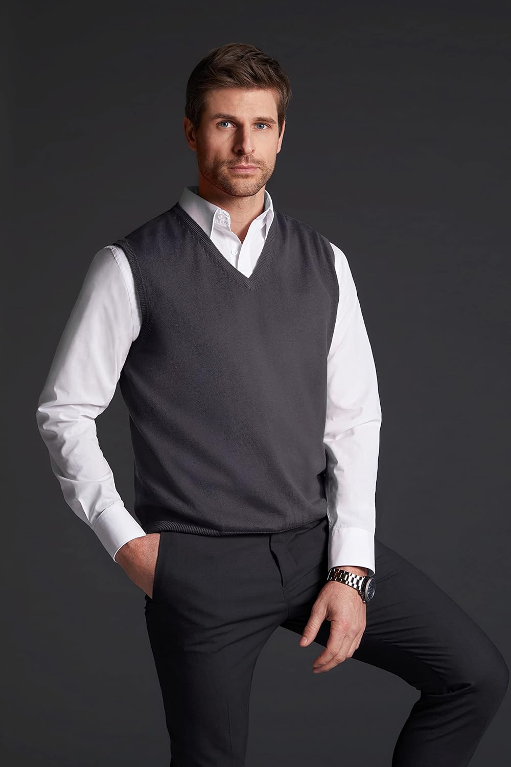James & Nicholson Herren V-Pullunder - Klassisch Geschnittener Pullunder aus hochwertiger Baumwolle