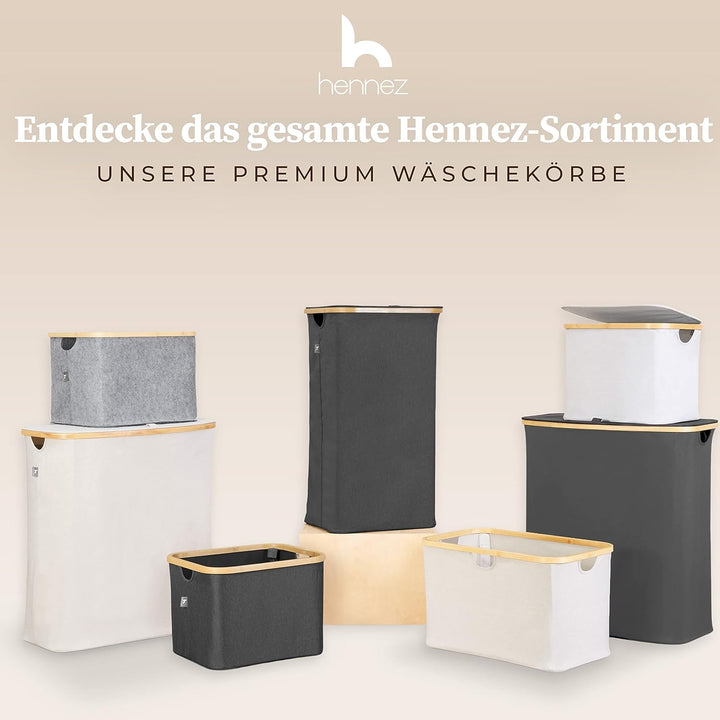 Hennez Wäschebox 150L - Wäschekorb 3 Fächer - Deckel - Wäschesortierer mit Wäschesack - Laundry Bask