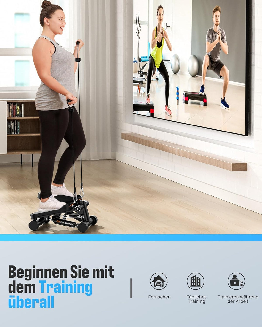 Sportsroyals Exercise Stair Stepper für Zuhause – Up-Down Swing Stepper mit Power Ropes for Bein/Arm