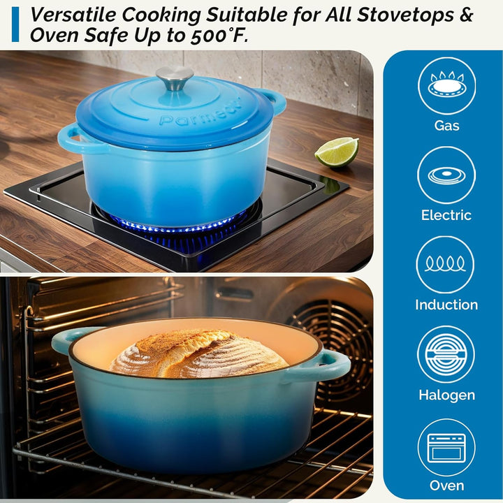 Parmedu Schmortopf aus emailliertem Gusseisen, 5,5 l Topf mit Deckel, Doppelgriff, robustes Kochgesc