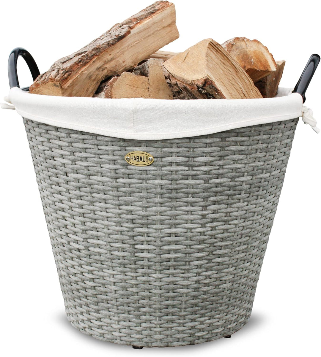 HABAU Feuerholzkorb mit waschbarem Stoffeinsatz, Holzkorb aus extrem robustem Polyethylen mit Metall