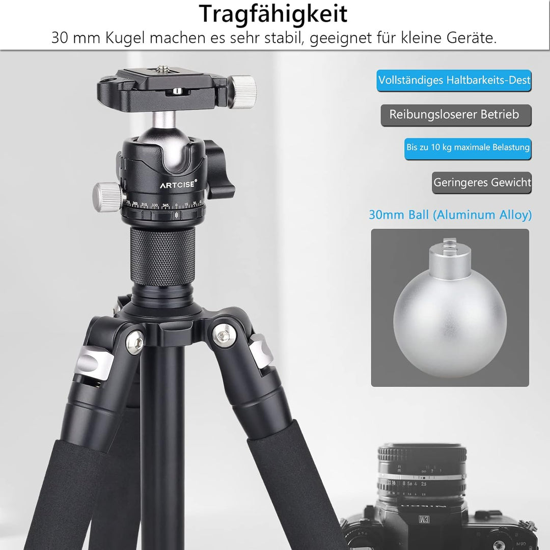 Stativkopf mit niedrigem Profil, ARTCISE EB30S 30MM Kugeldurchmesser mini Ganzmetall-Kugelkopf & 1/4