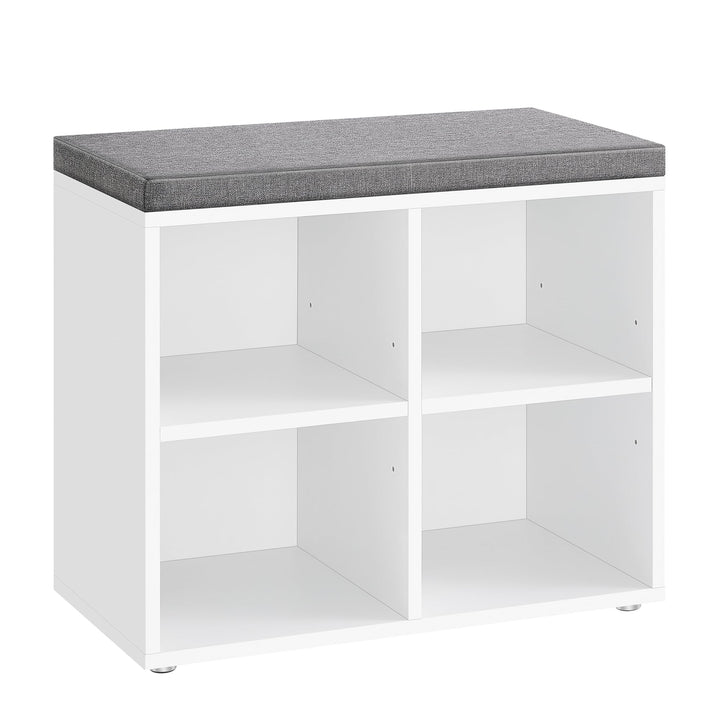 VASAGLE Schuhbank, Schuhregal mit Sitzfläche, Sitzbank mit Stauraum, Kissen, 4 Fächer, verstellbare
