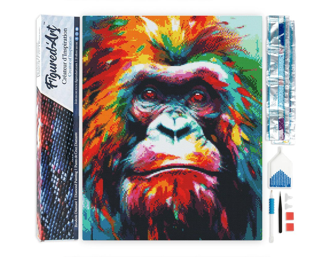 Figured'Art Diamond Painting Erwachsene 40x50cm Ganze Leinwand gerollt Orang-Utan Farbenfroh Abstrak