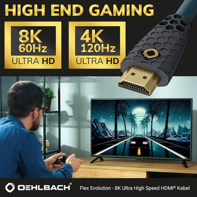 OEHLBACH Flex Evolution - Ultra High-Speed HDMI-Kabel, patentierter Knickschutz, 8K UHD 60Hz 4320p,