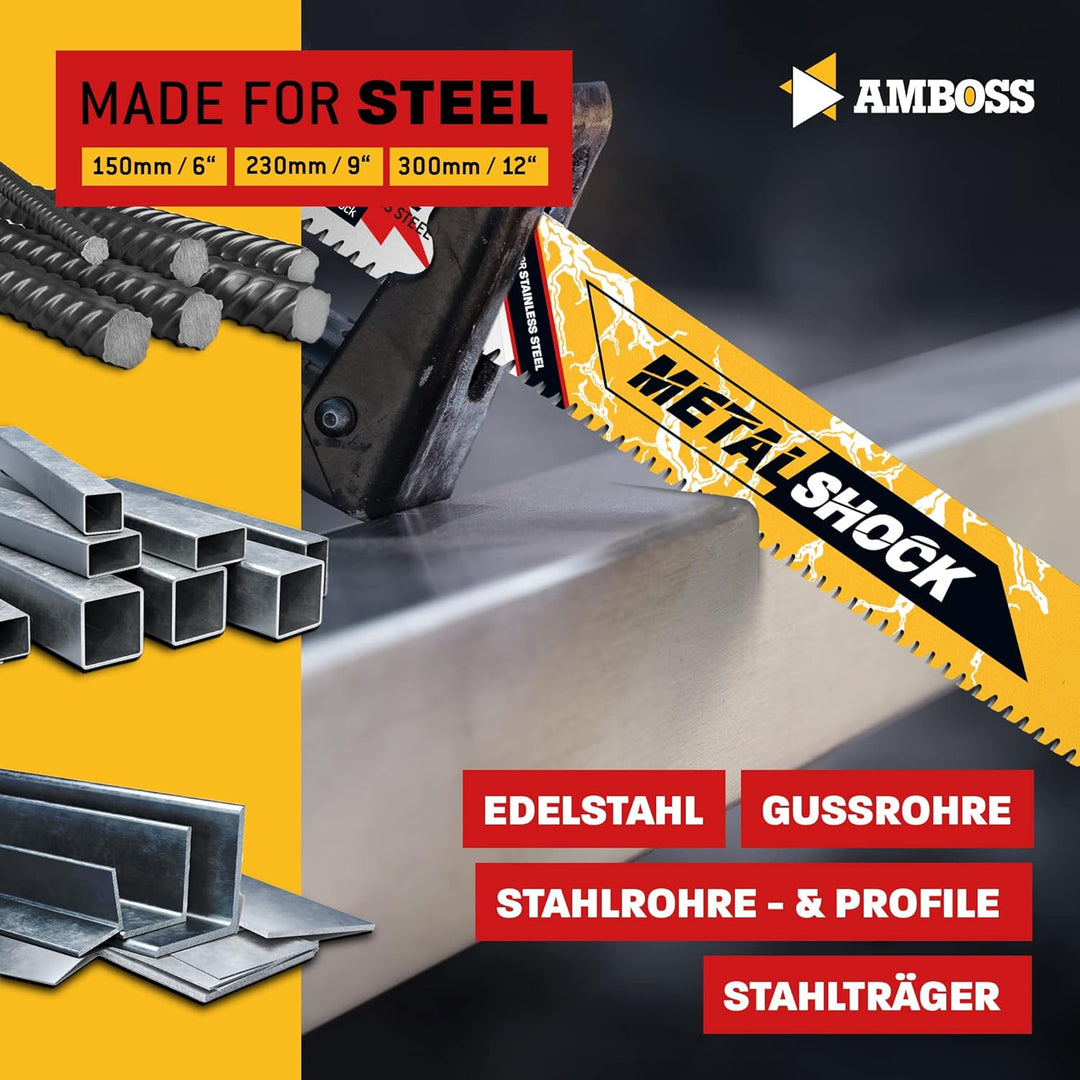 AMBOSS METAL SHOCK - 3x Säbelsägeblatt Länge 230 mm / 10 ZpZ - ideal für Abriss / Aufbau / Demontage