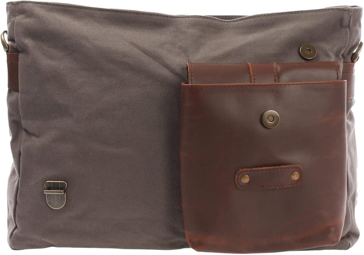 LECONI Messenger Bag DIN A4 Leder Canvas Damen & Herren Schultasche Retro look Collegetasche Umhänge