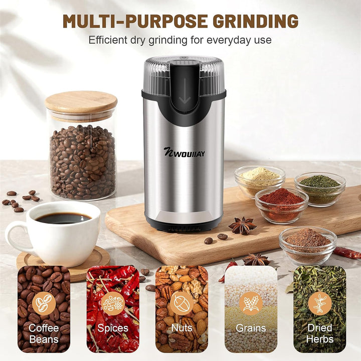 Kaffeemühle 300W Kaffeemühle Elektrisch und Gewürzkapazität bis zu 80 g Kaffeebohnen Klingen aus ros