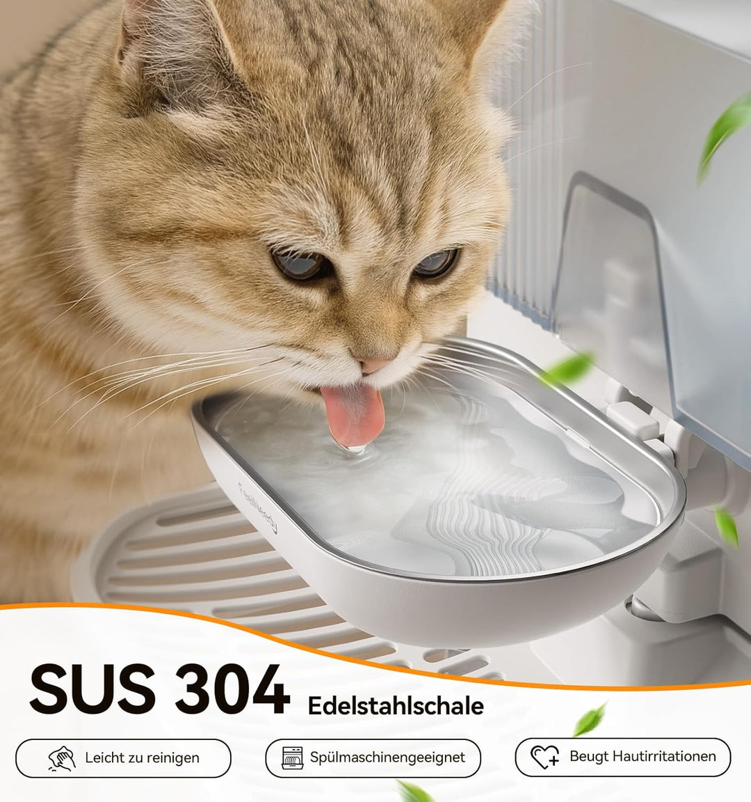FEELNEEDY Katzenbrunnen Kabellos Ohne Filter|Trennung von Frisch und Abwasser|Trinkbrunnen für Katze