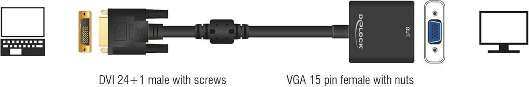 DELOCK 65658 Adapterkabel DVI 24+1 Stecker > VGA Buchse schwarz