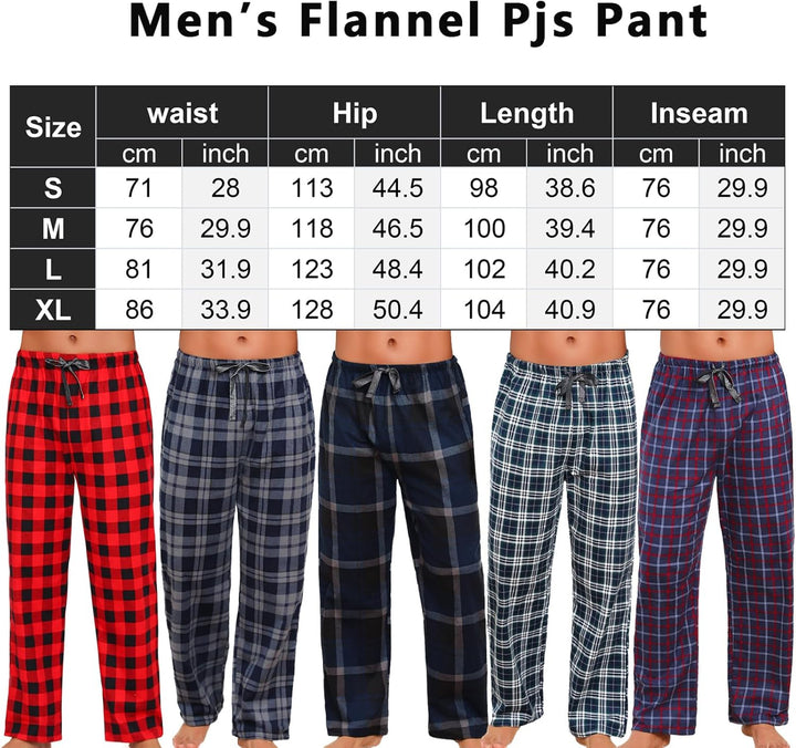 MIA LUCCE Schlafanzughose Herren Lang Kariert Pyjama Hose Baumwolle Flanell Atmungsaktive Schlafanzu