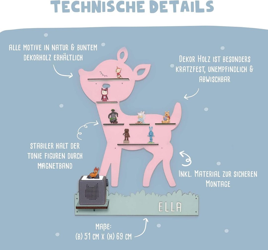 hellomini Personalisiertes Regal für die Toniebox 1 &amp; Toniebox 2 - REH- Tonies Regal mit Wunschnamen