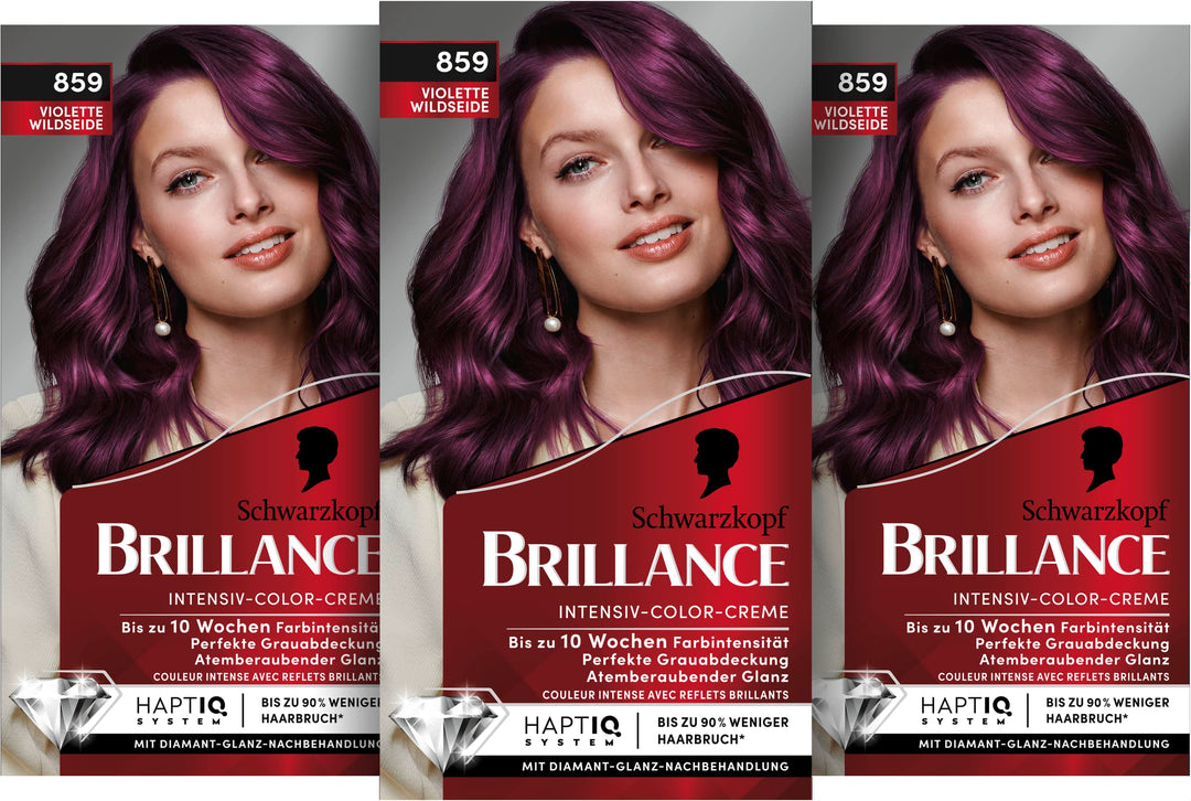Brillance Intensiv-Color-Creme 859 Violette Wildseide (160 ml), dauerhafte Haarfarbe mit Diamant-Gla