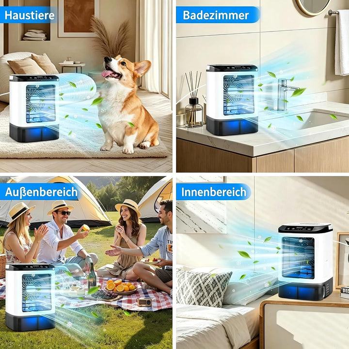 Mini klimaanlage, Mobile Klimaanlage mit 9 Geschwindigkeiten &amp; 8H Timer, 7 Farben Nachtlicht, 3-Loch