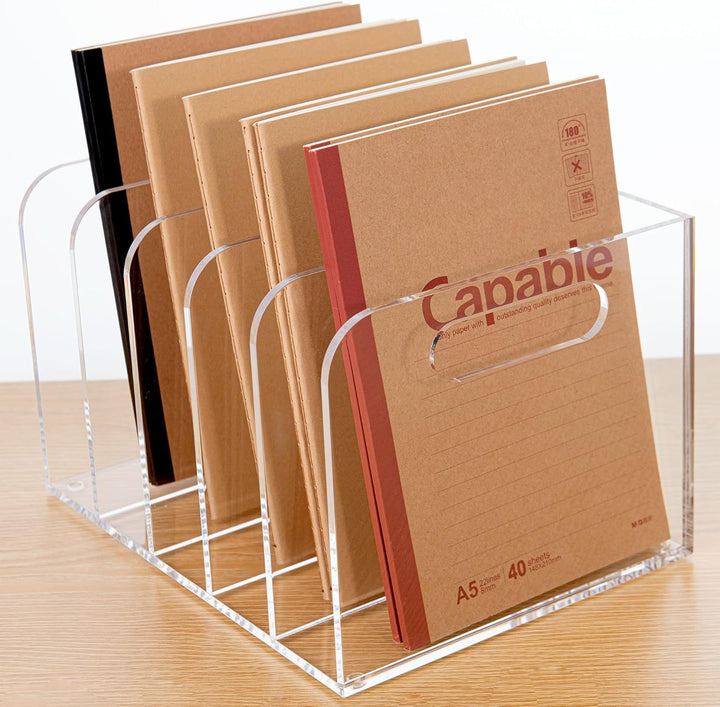 Acryl Stehsammler B5, Zeitschriftenhalter aus Acryl, Aktenmagazinhalter mit 5 Fächer, Schreibtisch-O