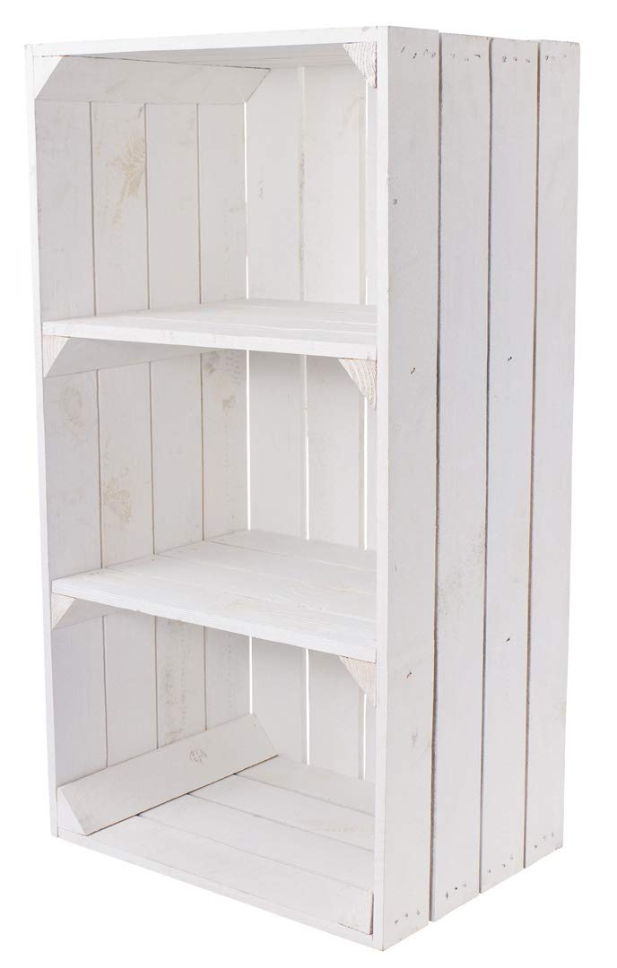 6er Set Weisse Regalkiste mit 2 Mittelbrettern 68cm x 40cm x 31cm Apfelkiste Obstkiste Weinkiste Hol