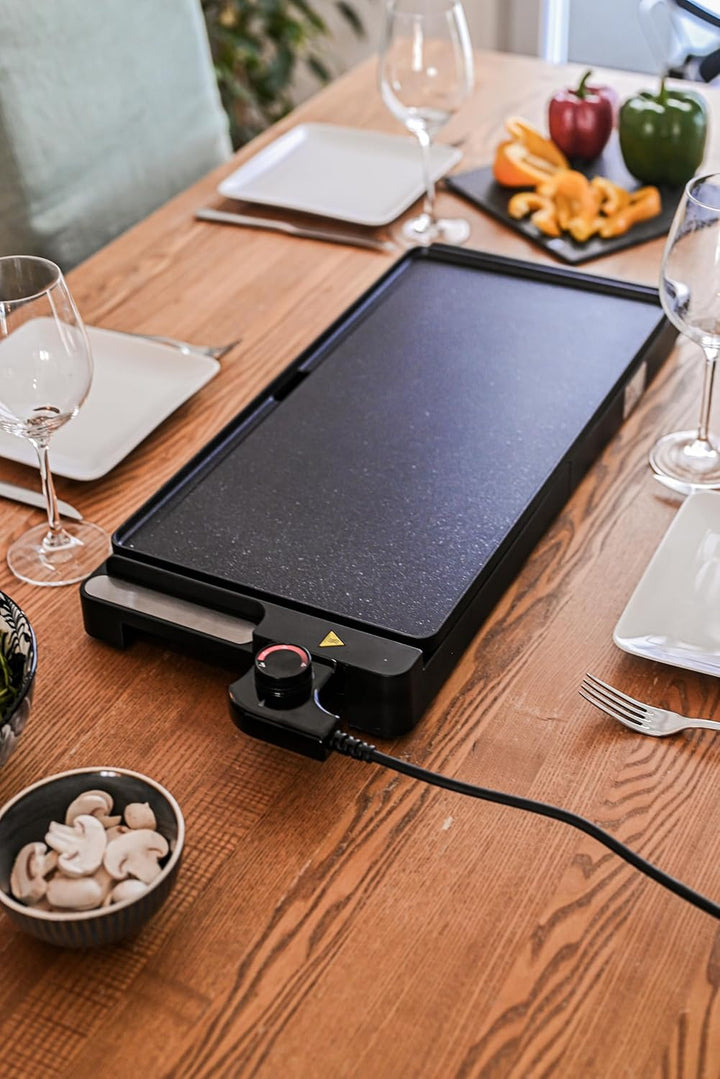 SENYA XL Elektrische Grillplatte aus Stein, 2000 W | grosse Grillfläche 51 x 25 cm antihaftbeschicht