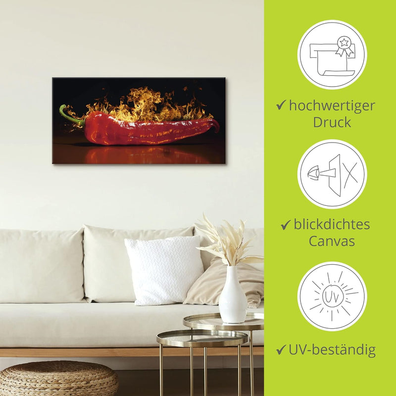 ARTland Leinwandbilder Wandbild Bild auf Leinwand 60x30 cm Chili Feuer Flammen Lebensmittel Essen Ge