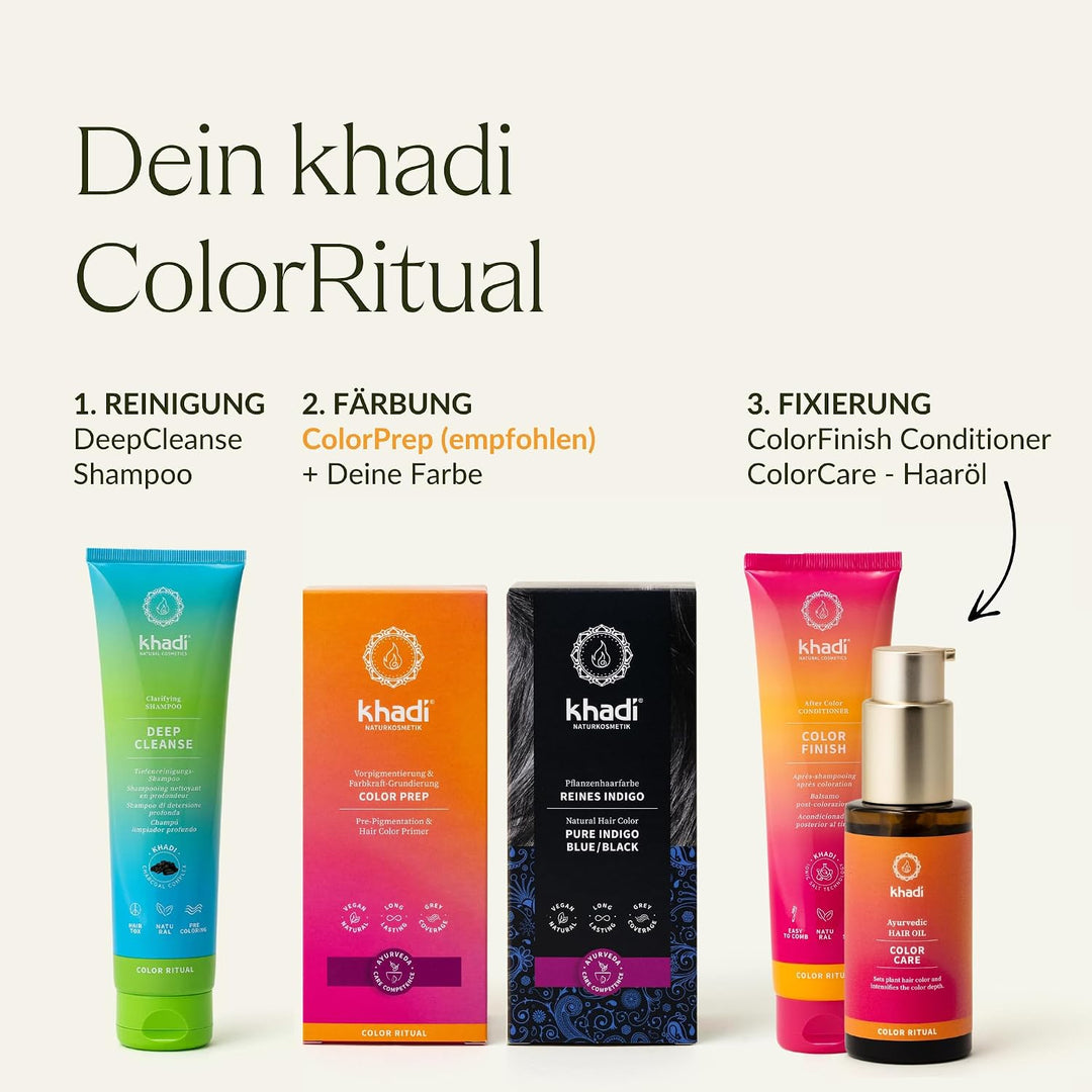 khadi REINES INDIGO Pflanzenhaarfarbe, Haarfarbe für geheimnisvolles Tiefschwarz bis zu schimmerndem