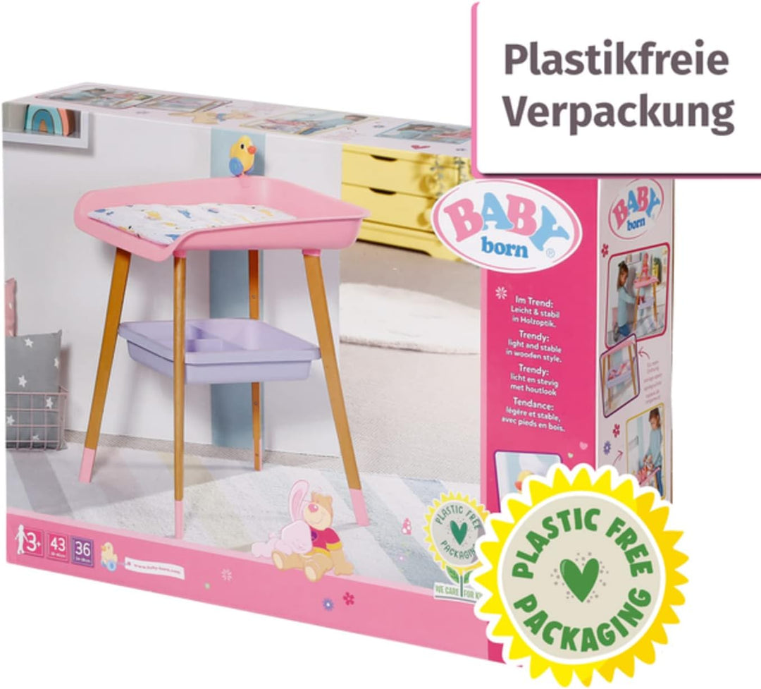 Zapf Creation 829998 BABY born rosa Wickeltisch mit Holz-Optik und abnehmbaren Tuch-Halter Single