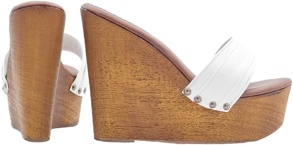 Kiara Shoes 13 cm hohe Damen Clogs mit Weiss Band - KZ3101 Bianco (37 EU, Weiss) 37 EU Weiss, 37 EU