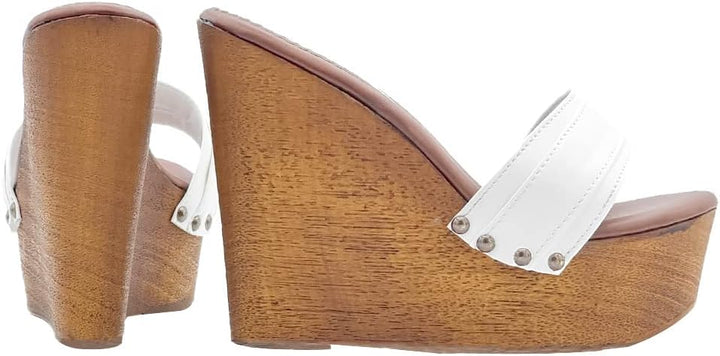 Kiara Shoes 13 cm hohe Damen Clogs mit Weiss Band - KZ3101 Bianco (37 EU, Weiss) 37 EU Weiss, 37 EU