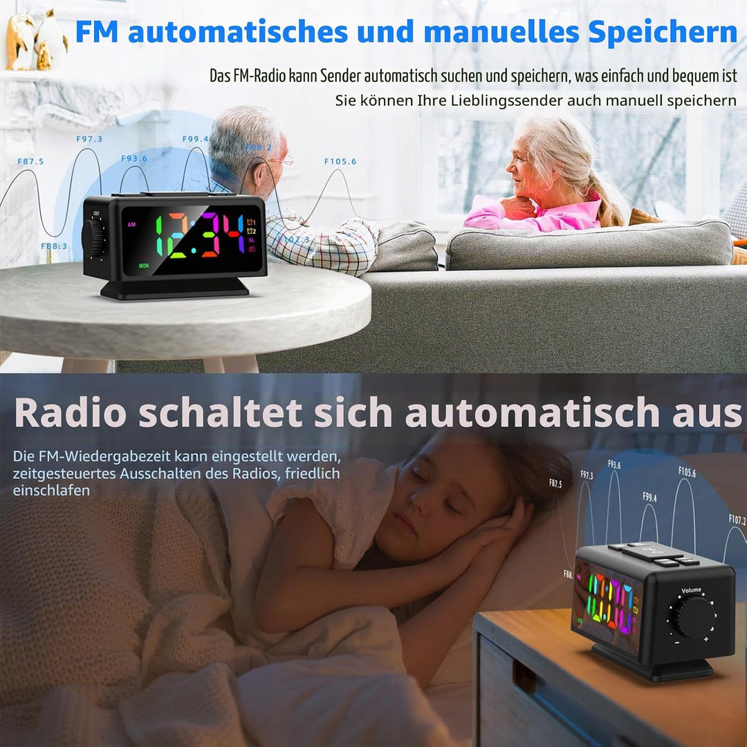 ThreeH Digitaler Wecker FM Radio Bunte Wecker Nachttisch Digitaluhr für Kinder Jugendliche Helligkei