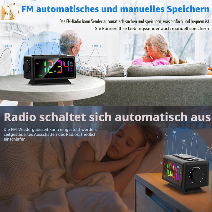 ThreeH Digitaler Wecker FM Radio Bunte Wecker Nachttisch Digitaluhr für Kinder Jugendliche Helligkei