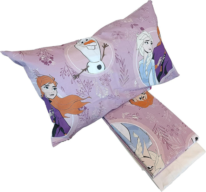 Die Eiskönigin Bettwäsche für Einzelbett, Bettlaken, Spannbettlaken, Kissenbezug, Rosa, Disney, 100%