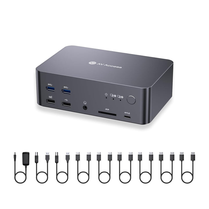 AV Access KVM Switch Docking Station 8K DisplayPort für 2 PC & Computer 3 Monitore, DisplayPort 2.0,