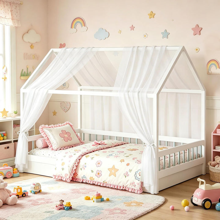 MeYuxg Hausbett Himmel Set, 2 Stück Betthimmel Hausbett für Hausbett Deko, 150x350CM Bio-Baumwolle H