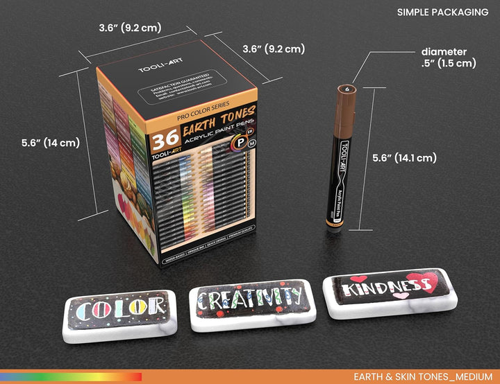 36 Acrylstifte Haut- und Erdton-Marker-Set für Felsmalerei, Leinwand, Tassen Glas Kunststoff Holz, M