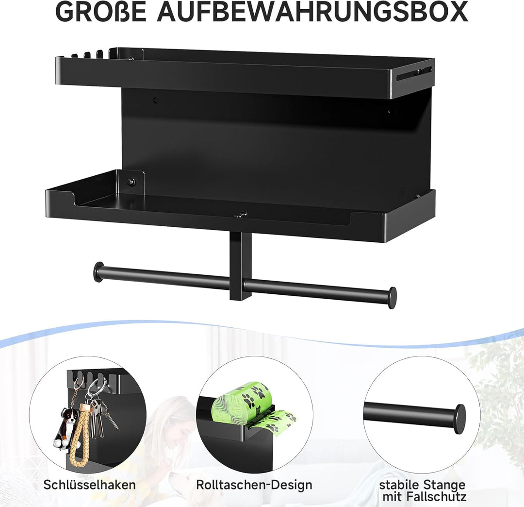 Hundegarderobe mit Ablage, Hundeleinen Halterung Wand, Schwarz Wandhalter für Hundeleine, Metall Hun